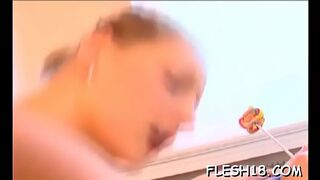 Delightful blonde gal does porn